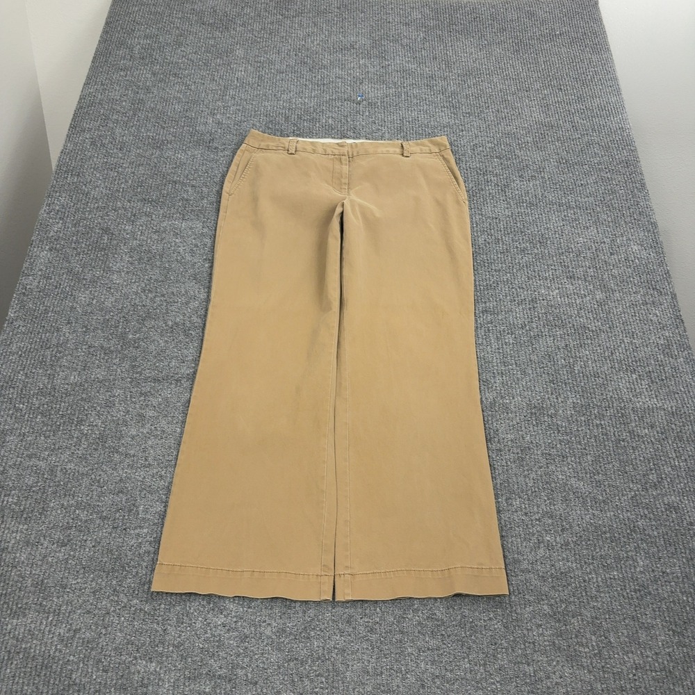 Lands End Pants Womens 10P Tan Cotton Stretch Wide Leg Chino Office Casual